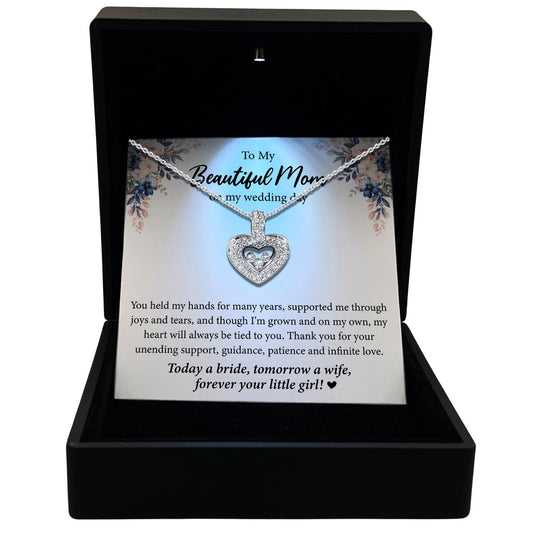To My Beautiful Mom on My Wedding Day - Tryndi Floating Heart Necklace-0