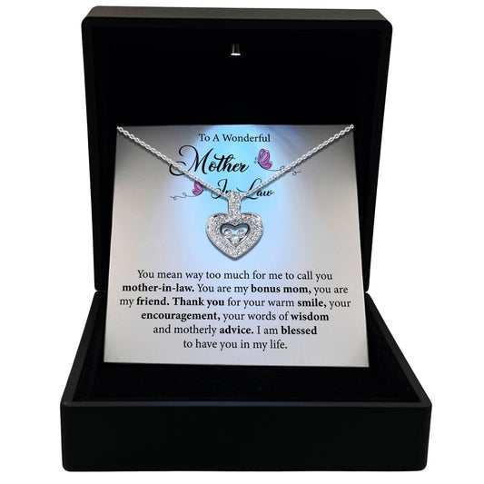 To My Wonderful Mother-in-Law - Thank You For Your Warm Smile - Tryndi Floating Heart Necklace-0