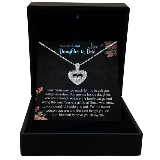 To My Wonderful Daughter-in-Law - You Are My Bonus Daughter - Tryndi Floating Heart Necklace-0