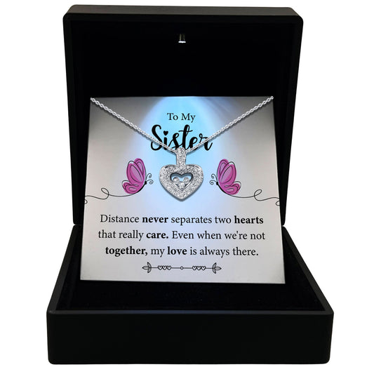 To My Sister - Distance Never Separates Two Hearts - Tryndi Floating Heart Necklace-0